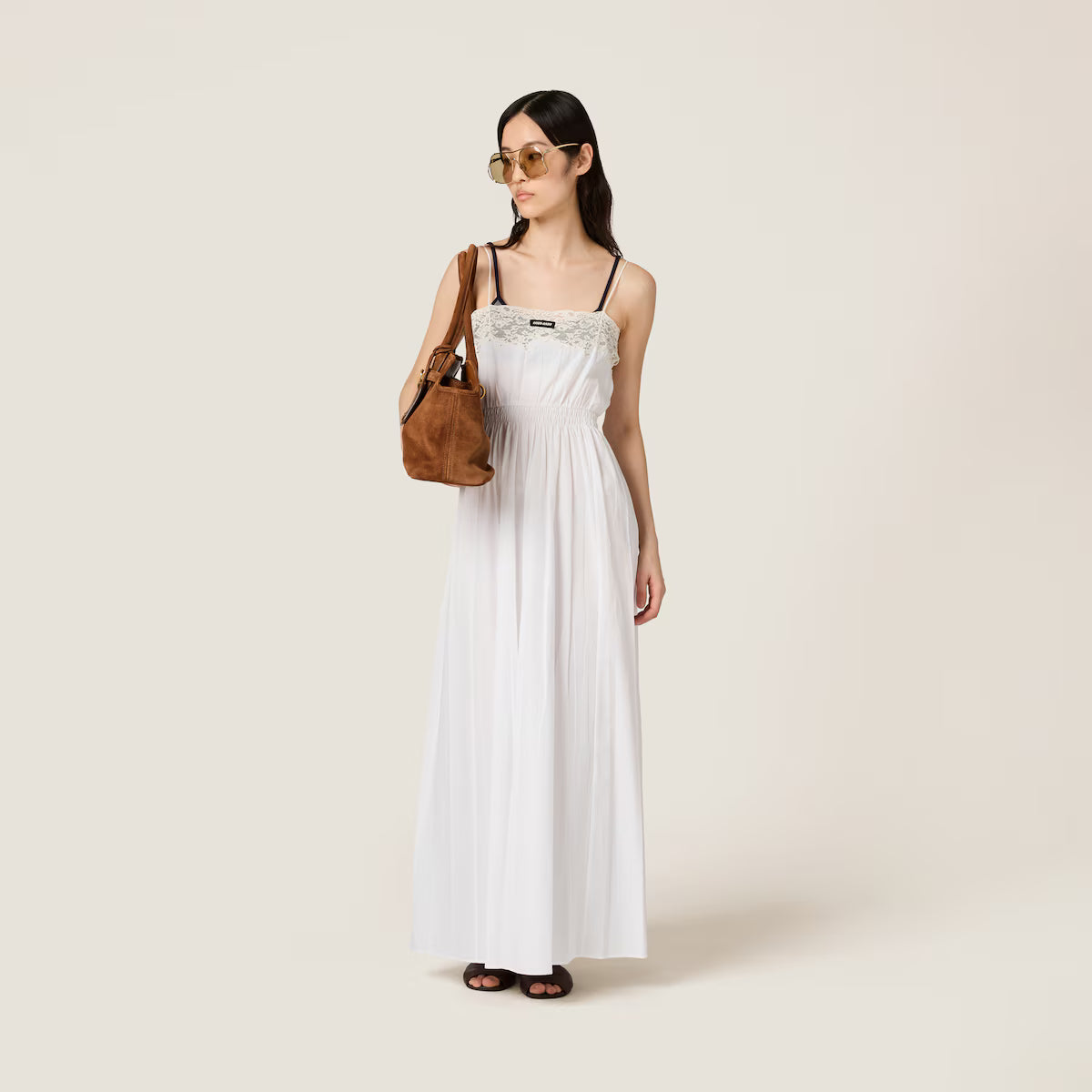 Vestido Miu Miu midi de popelín y encaje