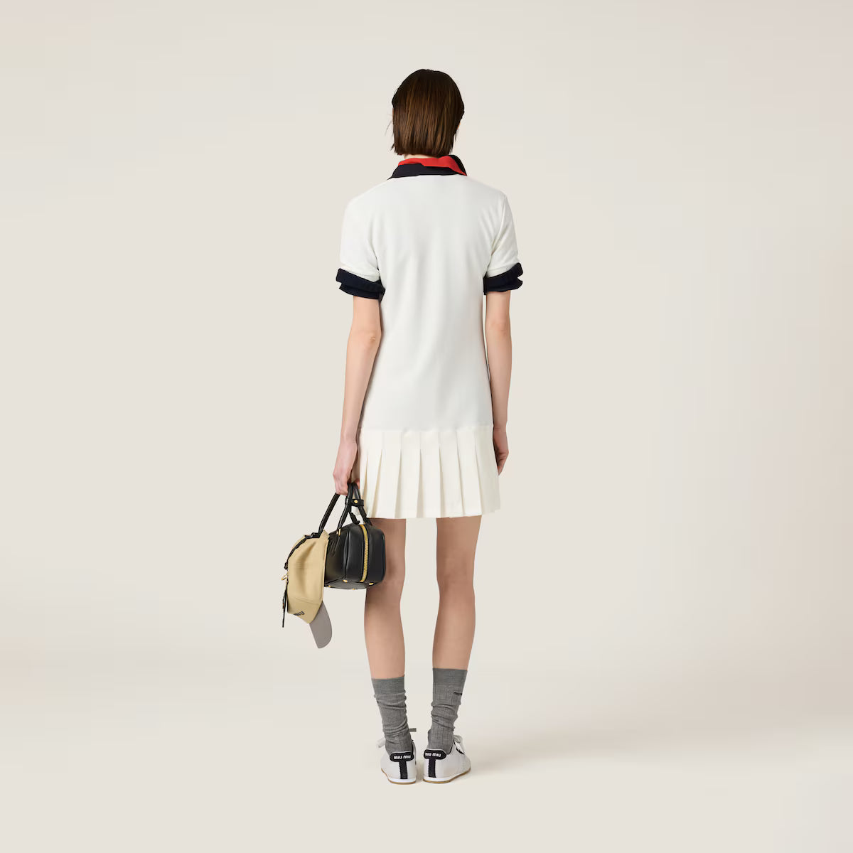 Minivestido Miu Miu en piqué de algodón plisado