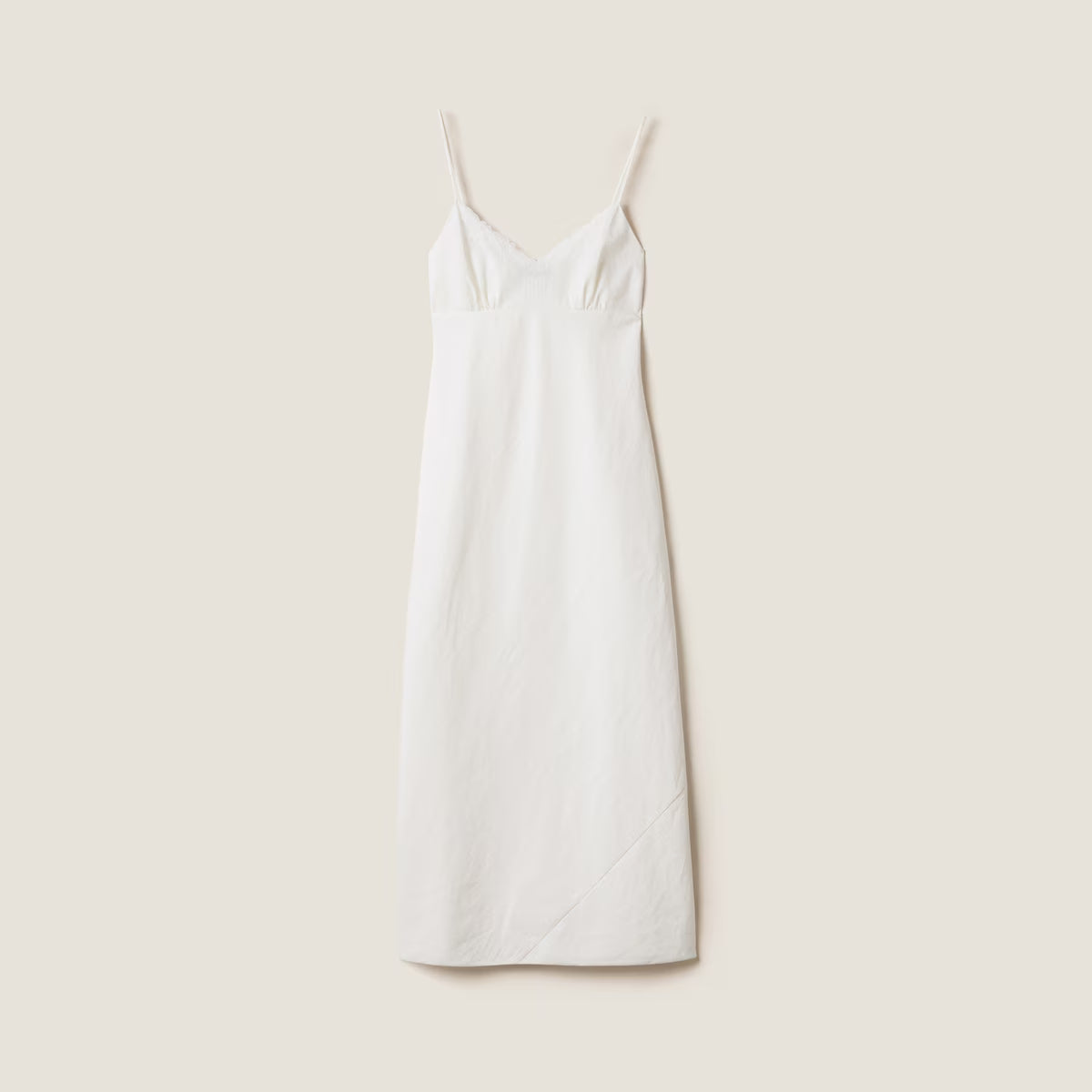Maxivestido Miu Miu de lona flameada con bordados