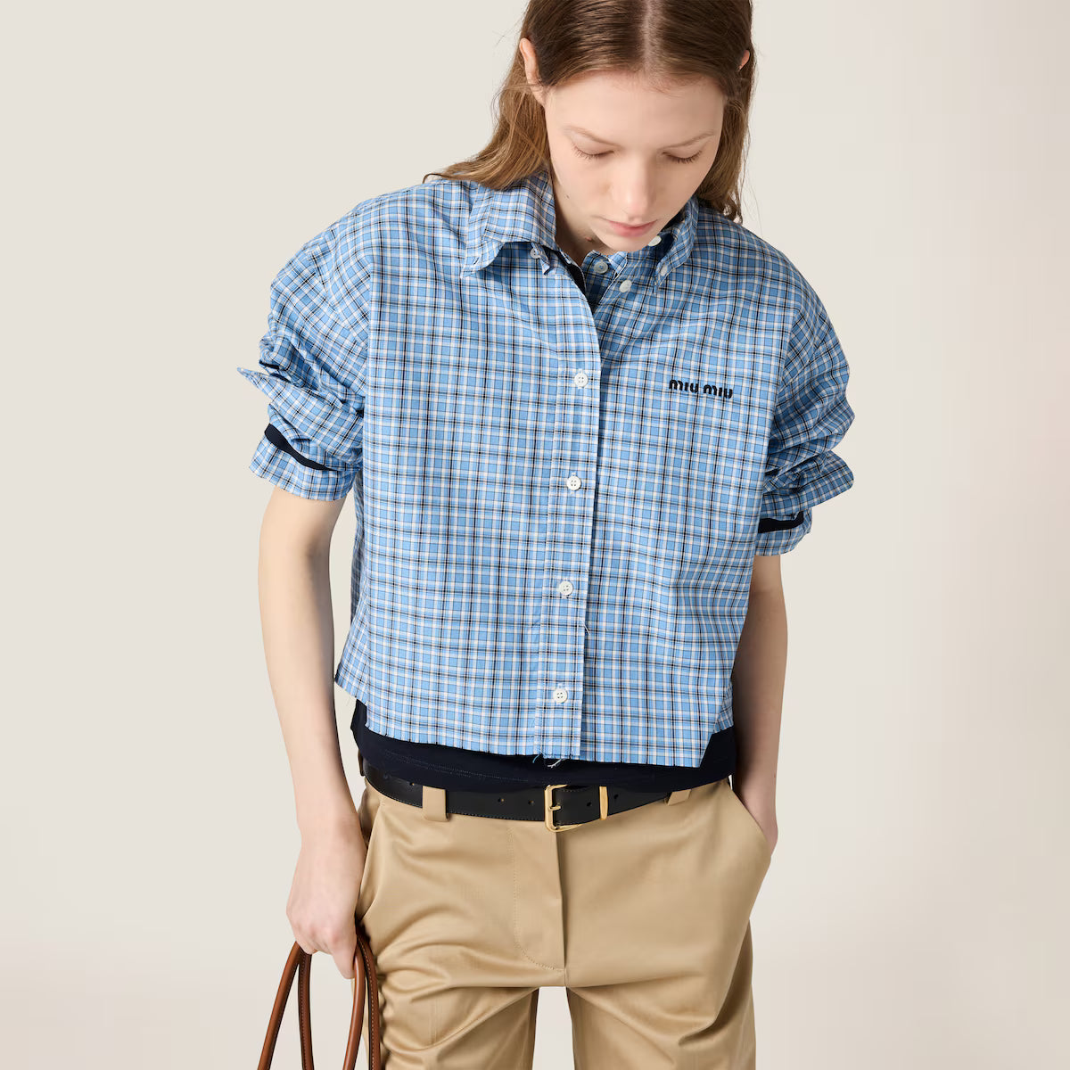 Miu Miu Camisa de popelín a cuadro