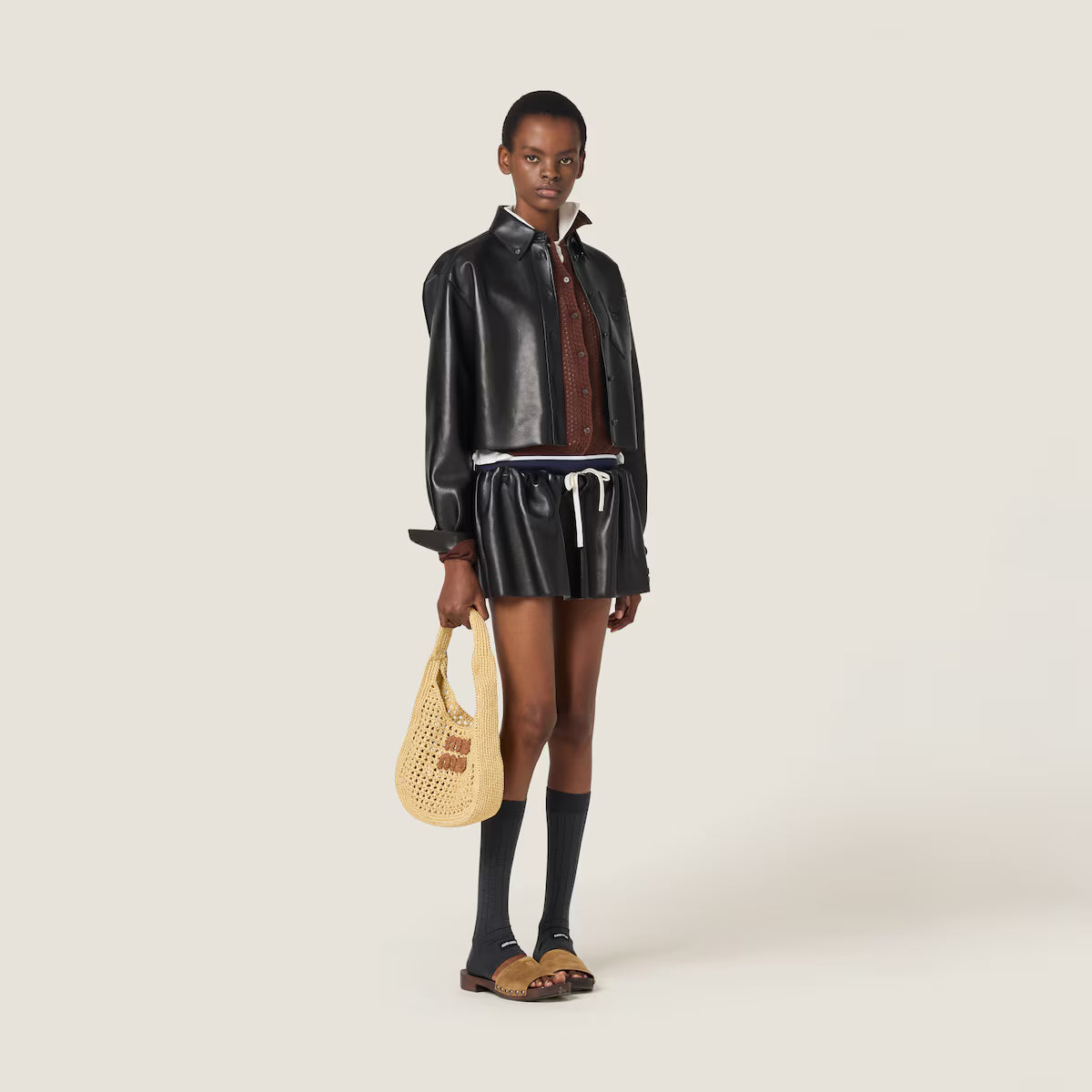Miu Miu Minifalda de napa plongé