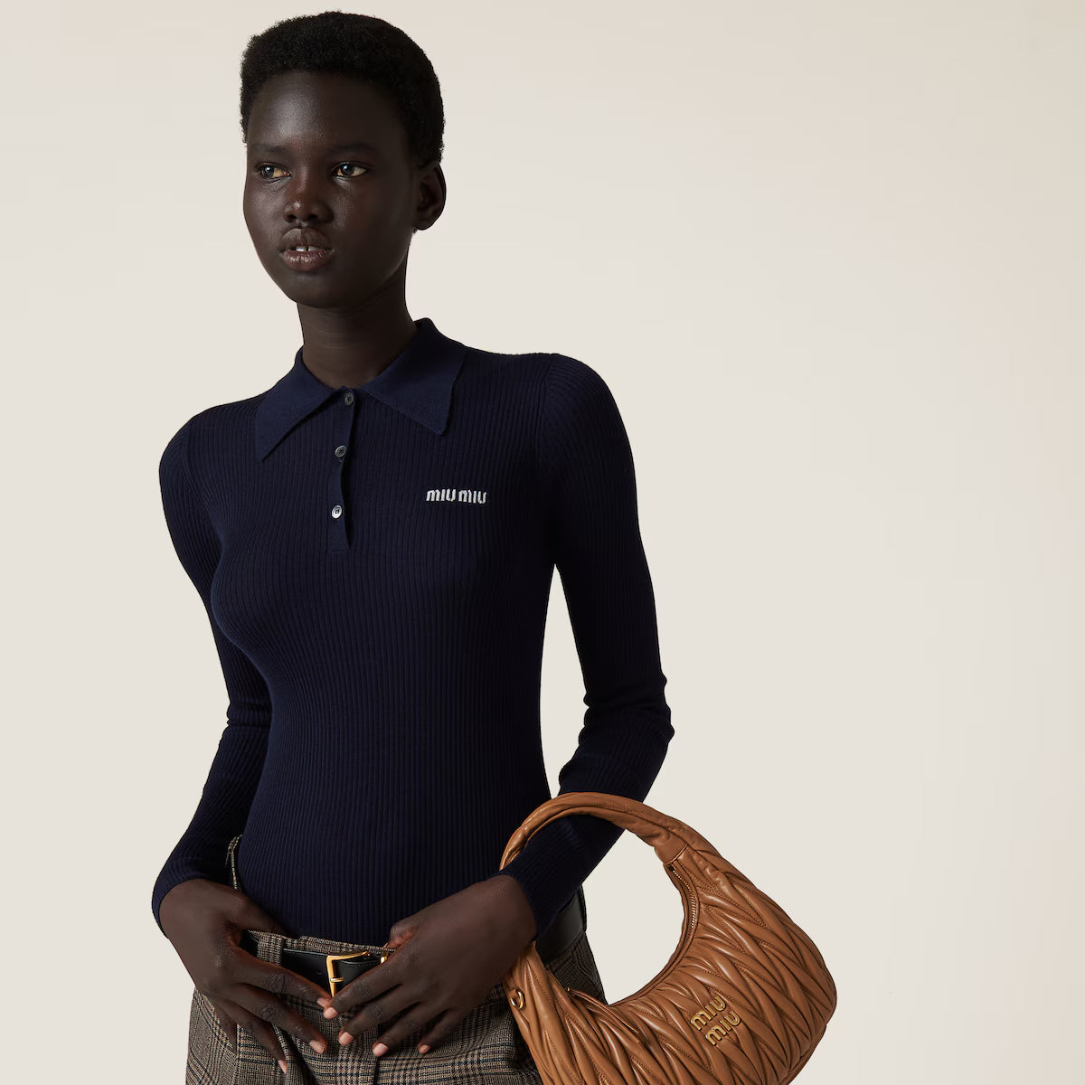 Miu Miu Polo de punto de seda y cachemir