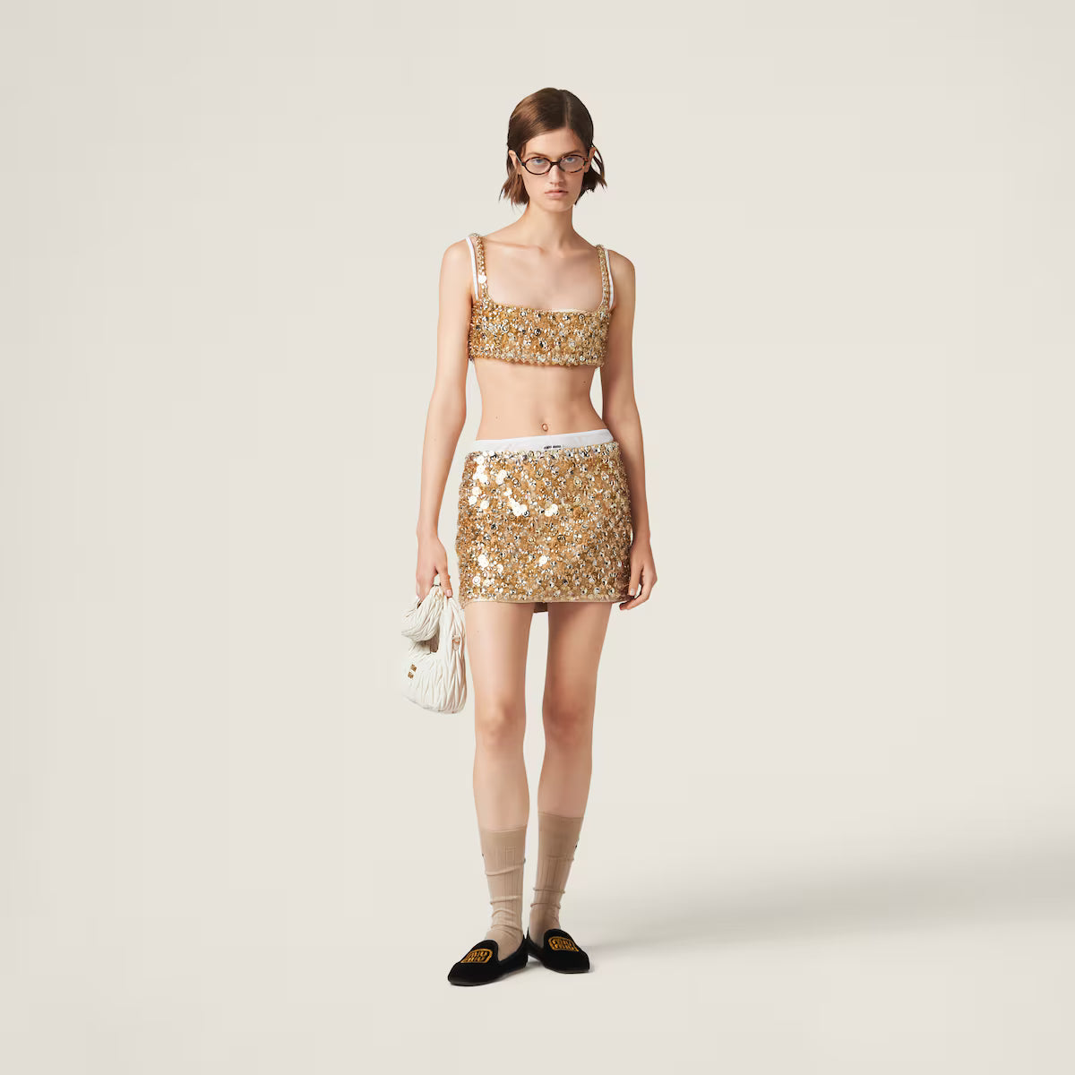 Miu Miu Minifalda de seda y lana