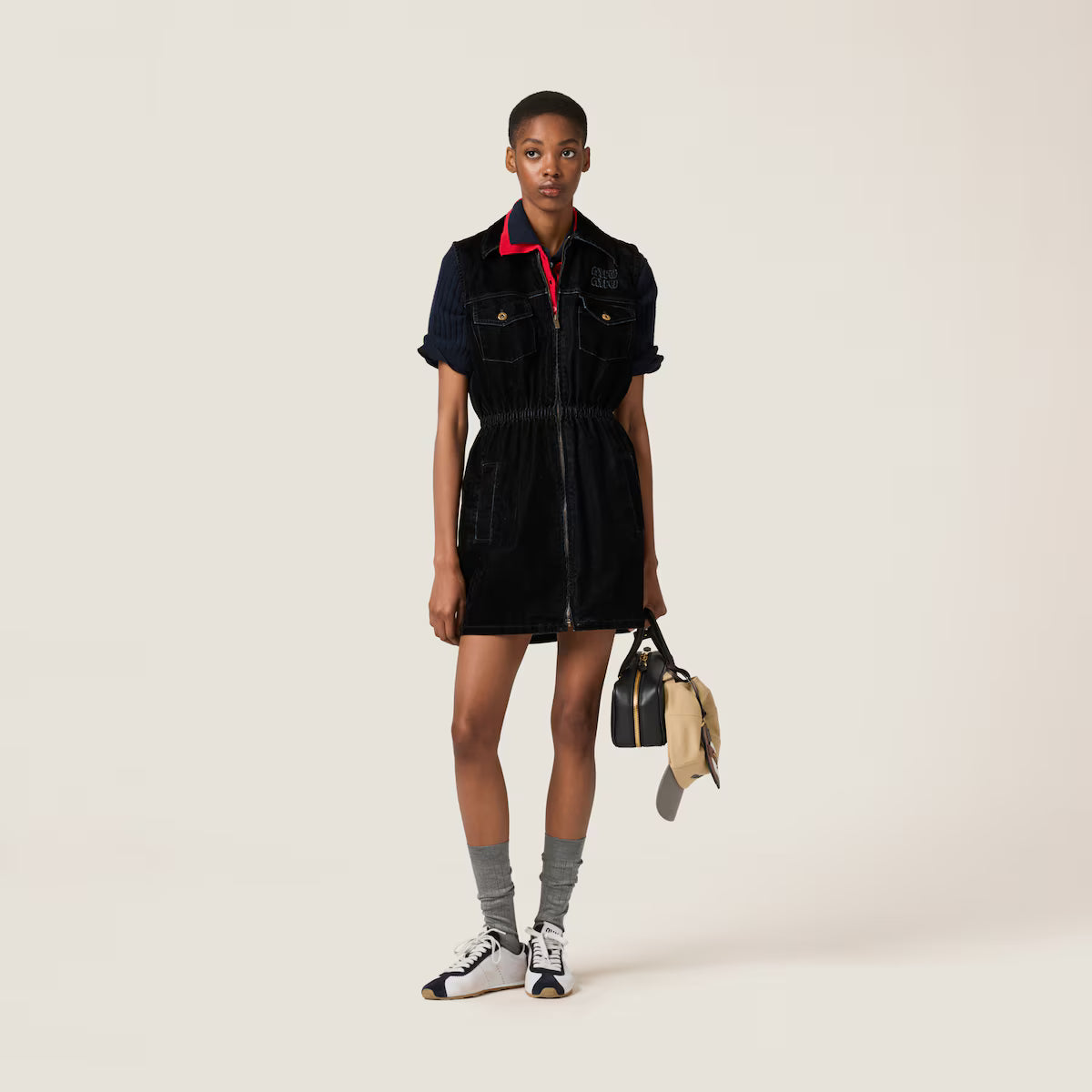 Minivestido Miu Miu de cambray flocado con tratamiento lavado