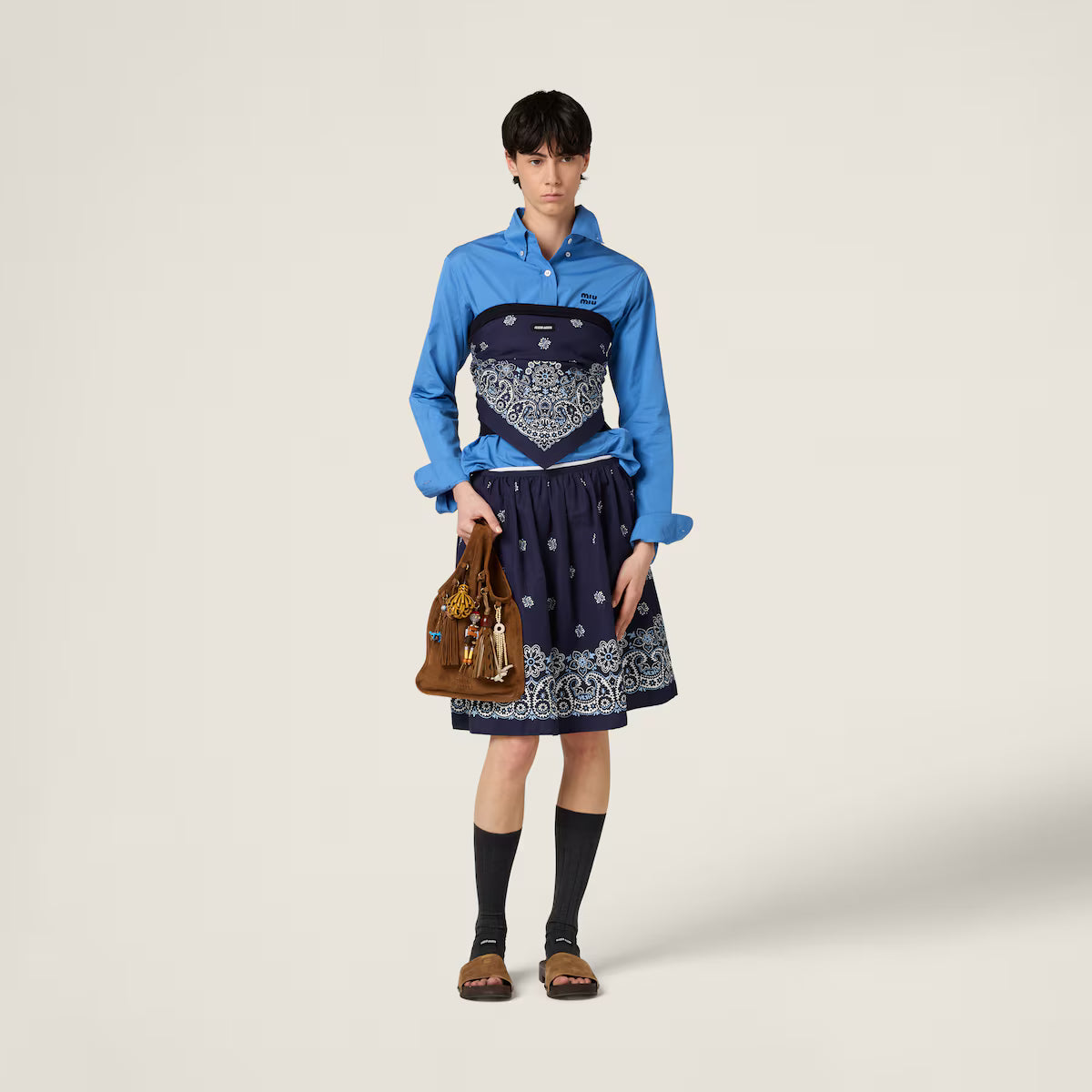 Miu Miu Falda de popelín flameado con estampado