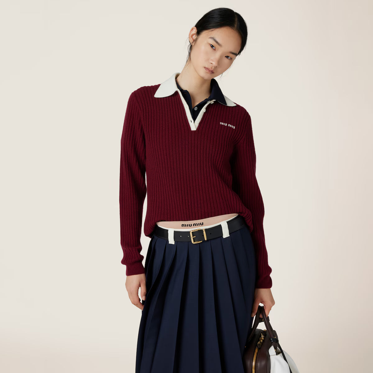 Miu Miu Polo de cachemir acanalado