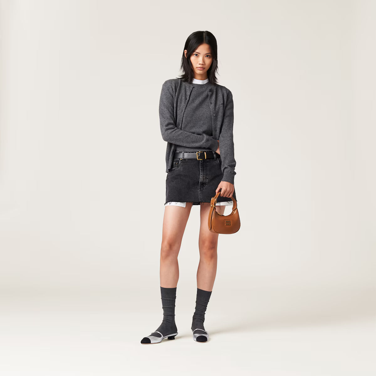 Miu Miu Minifalda de denim negro