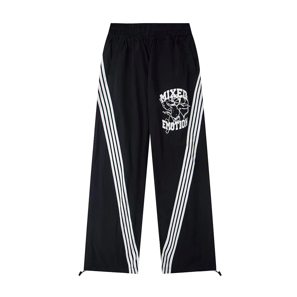 Mixed Emotion Stripe Track Pants – Black Streetwear Joggers