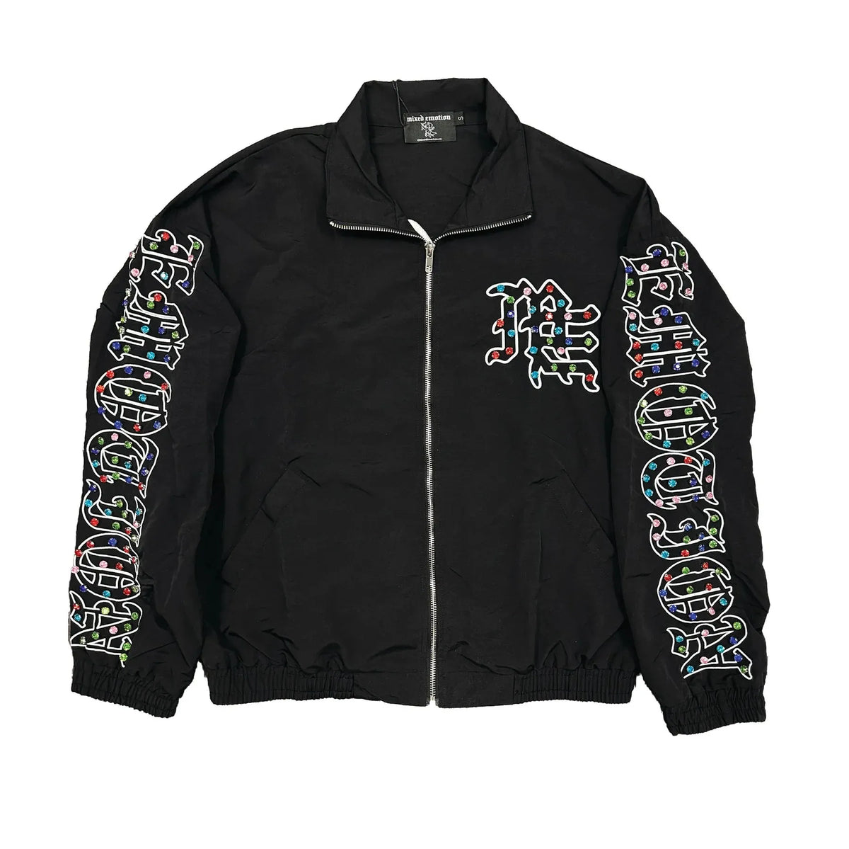 Mixed Emotion Emotion Symbol Graphic Zip Jacket – Black Streetwear Puffer Jacket