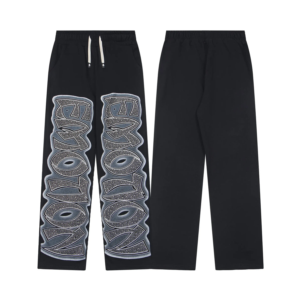 Mixed Emotion Emotion Rhinestone Gothic Letter Sweatpants – Black
