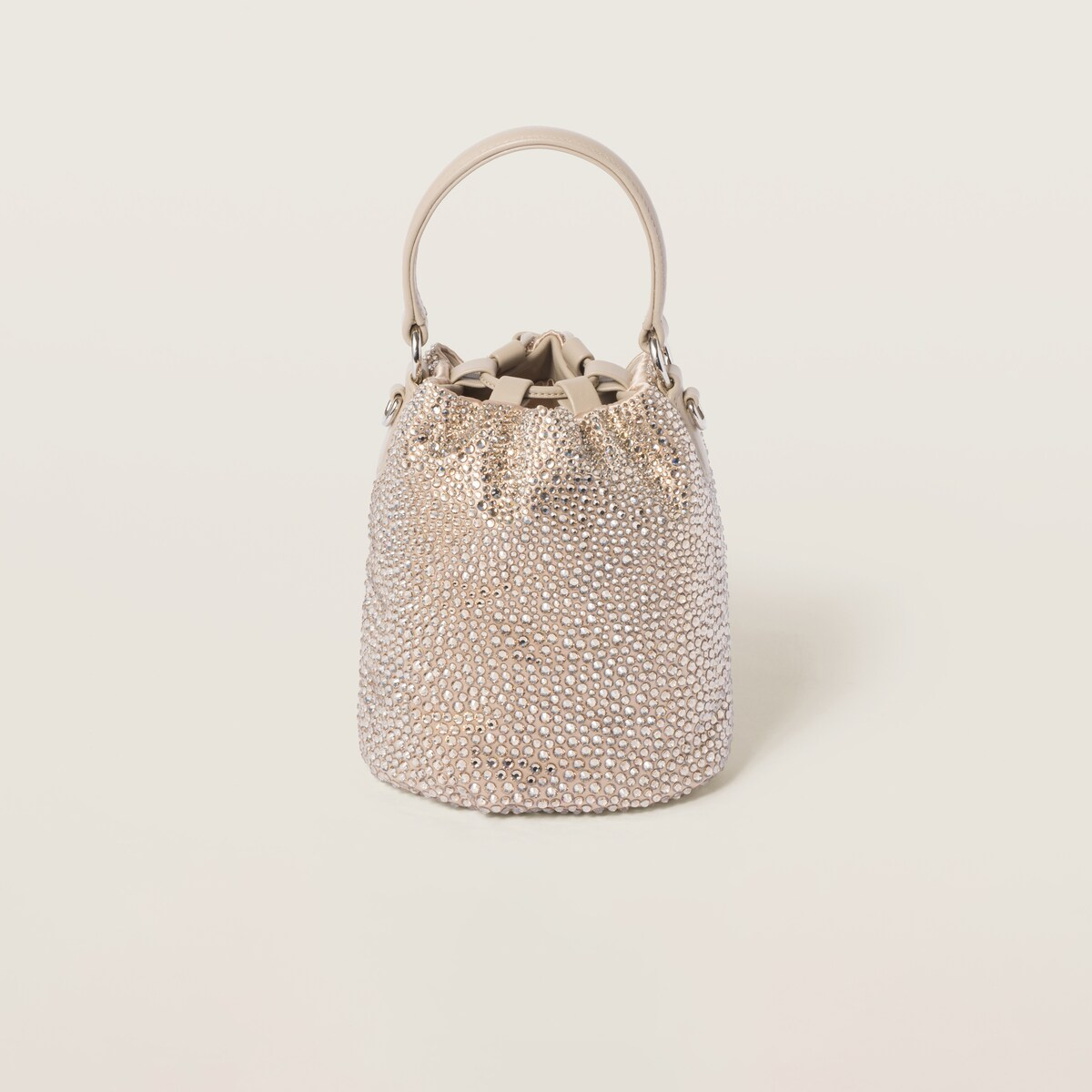 Miu Miu Bolso saco de satén con cristales sintéticos
