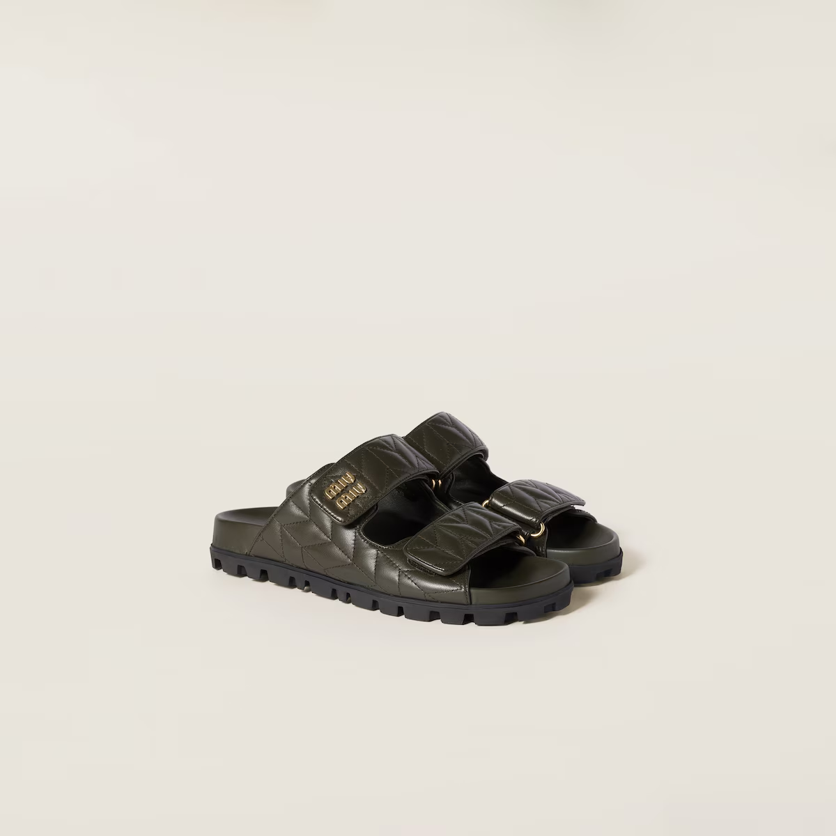 Miu Miu Matelassé nappa leather slides