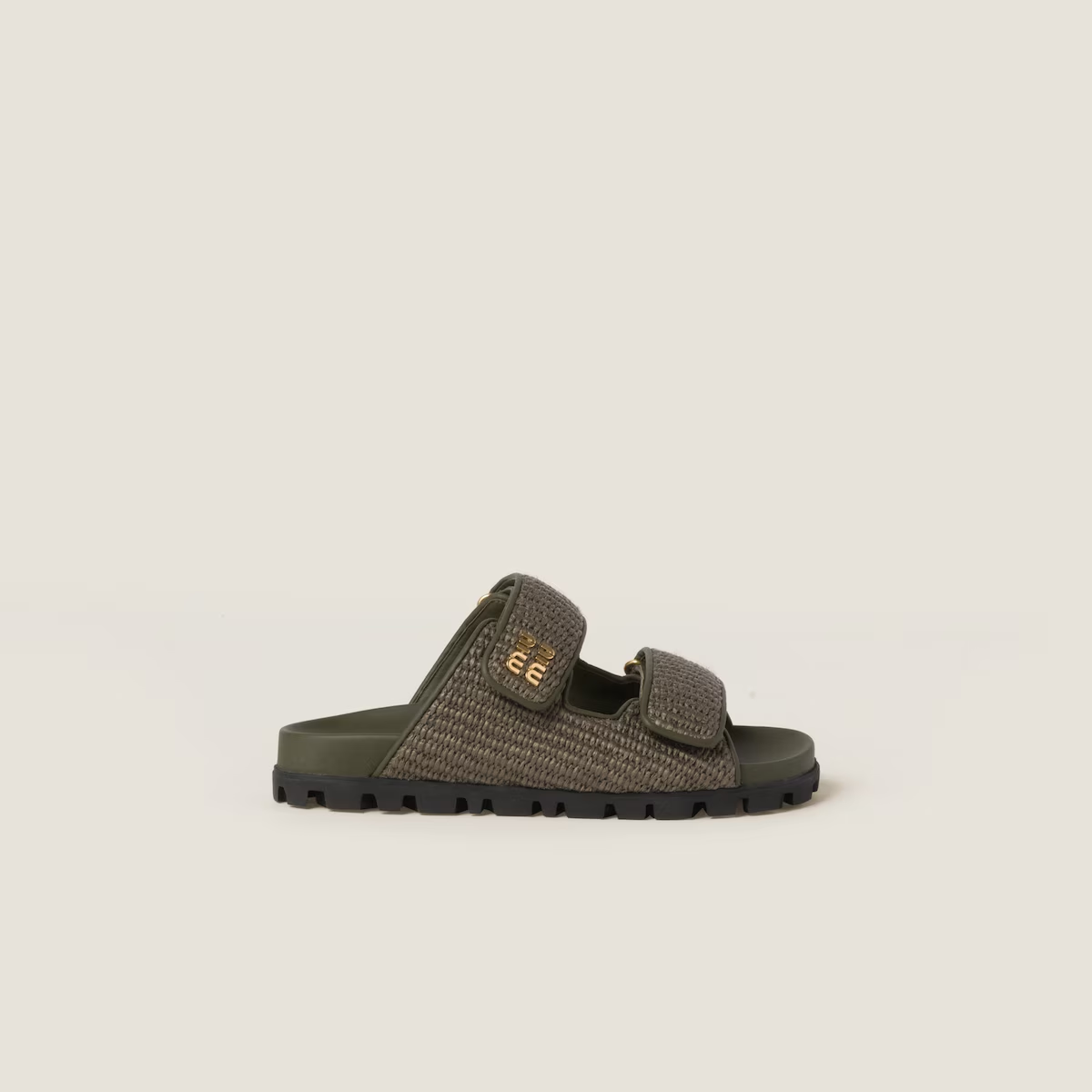 Miu Miu Raffia-effect woven fabric slides