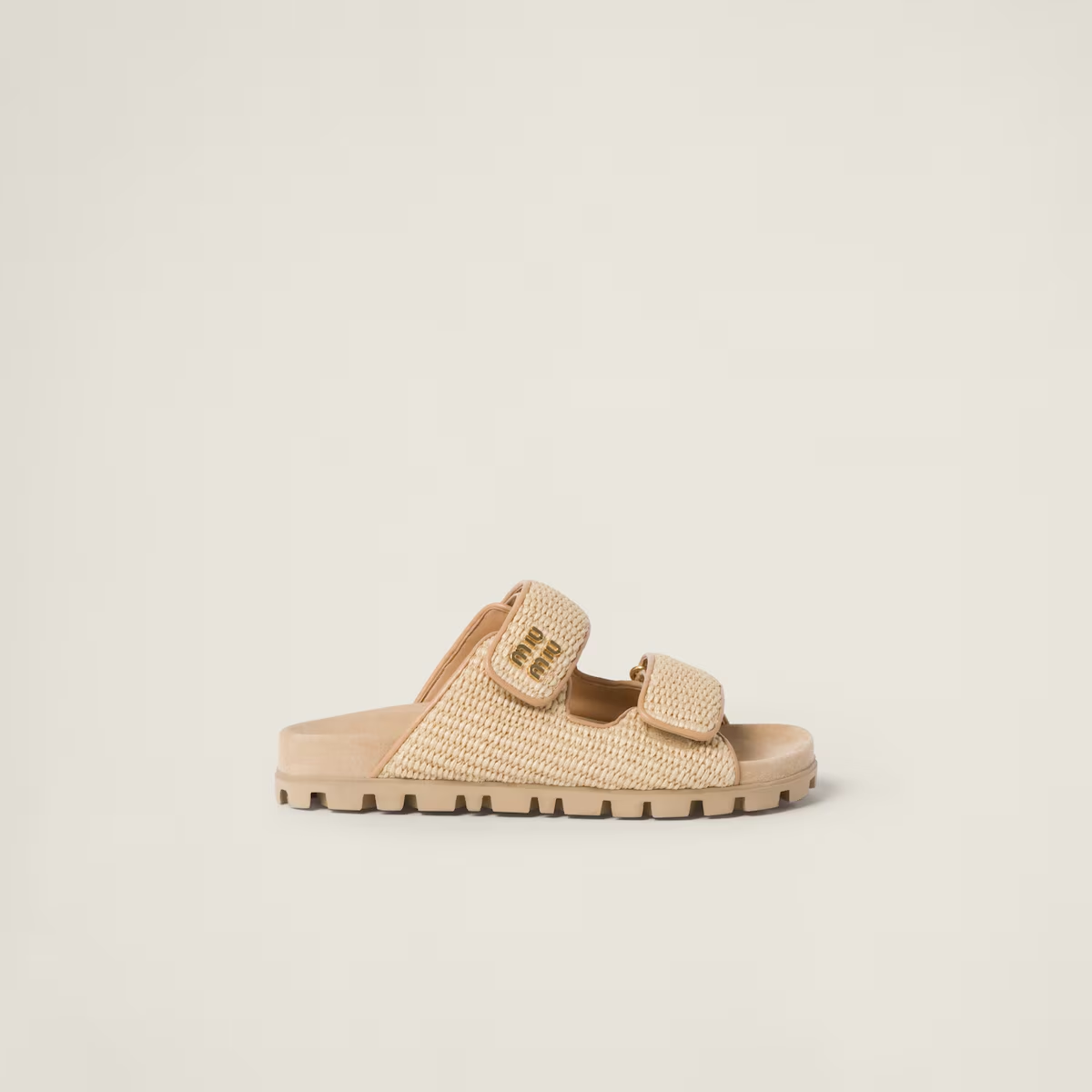 Miu Miu Raffia-effect woven fabric slides