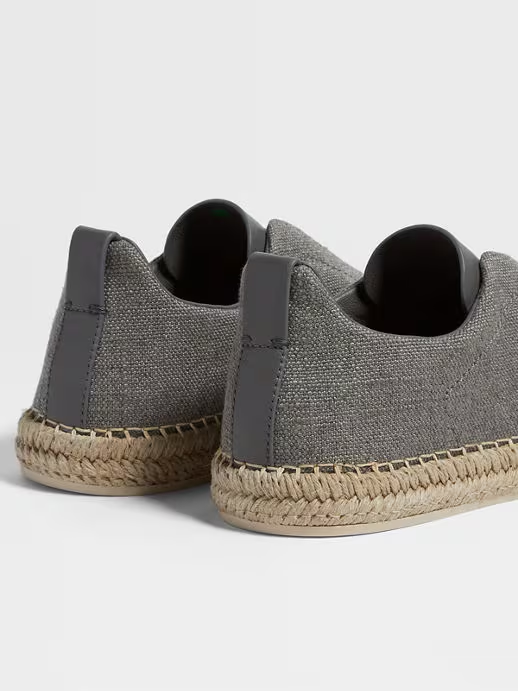 Alpargatas Triple Stitch™ en Lino y Piel Gris Mixto