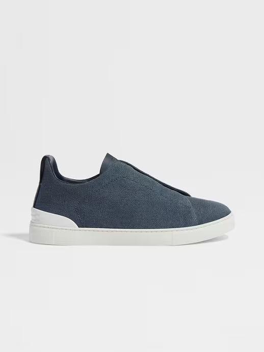 Tenis Triple Stitch™ en Algodón, Lino y Piel Verde Azulado Oscuro