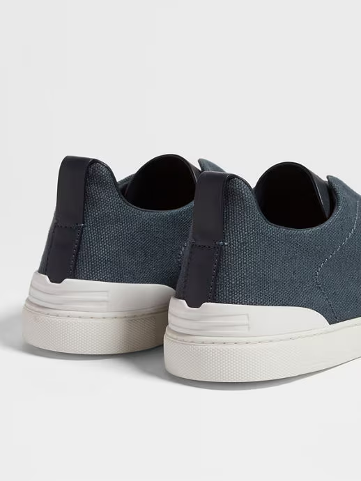 Tenis Triple Stitch™ en Algodón, Lino y Piel Verde Azulado Oscuro