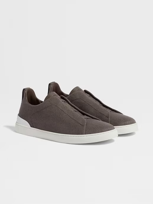 Tenis Triple Stitch™ en Algodón, Lino y Piel Gris Pardo Oscuro