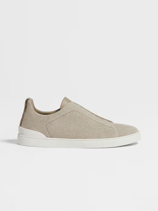 Tenis Triple Stitch™ en Algodón, Lino y Piel Beige Claro