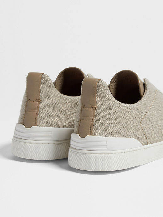 Tenis Triple Stitch™ en Algodón, Lino y Piel Beige Claro