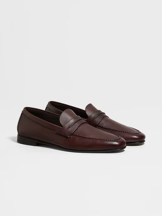 Mocassin en Cuero de Grano Natural Marrón Claro
