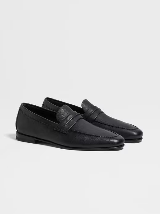 Mocassin en Cuero de Grano Natural Negro