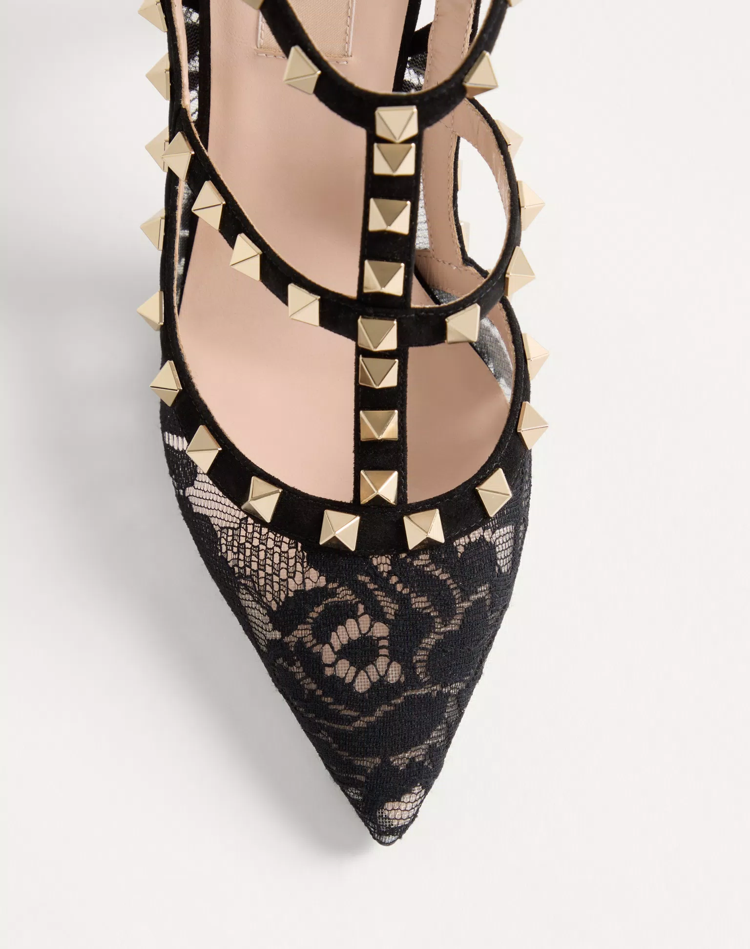 Valentino Rockstud Lace Pump With Straps 100Mm