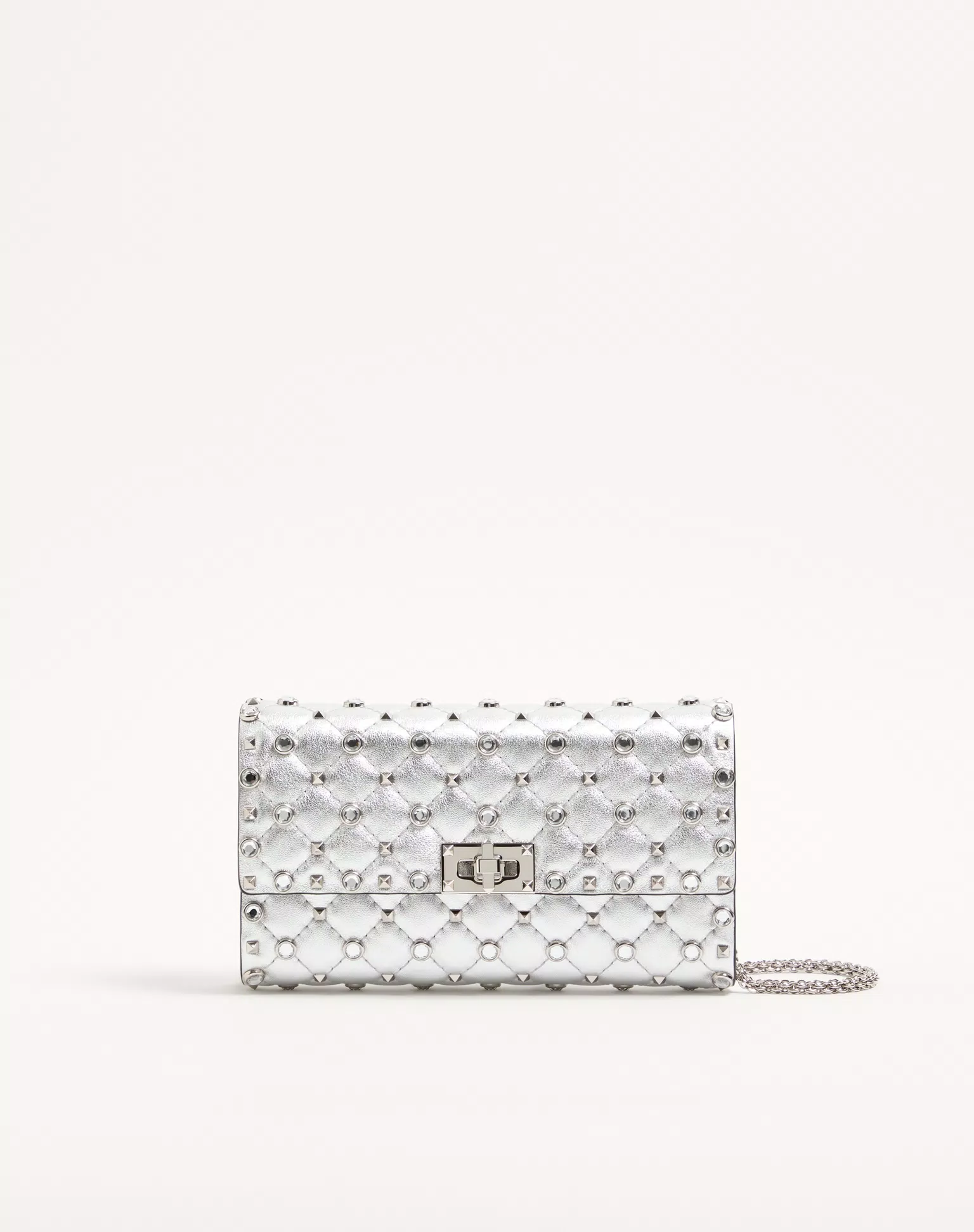 Valentino Garavani Rockstud Spike Shoulder Bag In Laminated Nappa Leather With Cabochon Stones