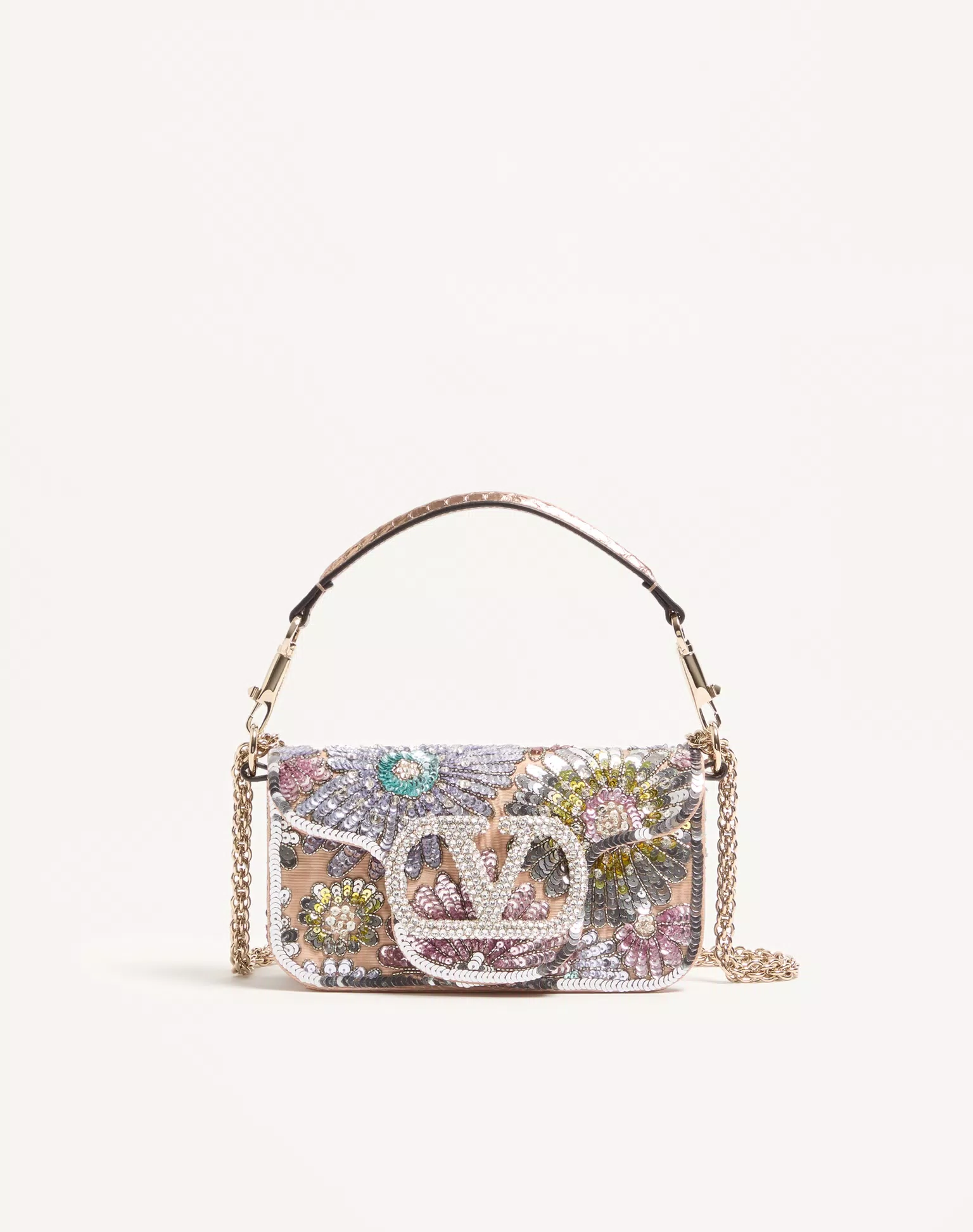 Valentino Garavani Locò Small Embroidered Shoulder Bag With Jewel Logo
