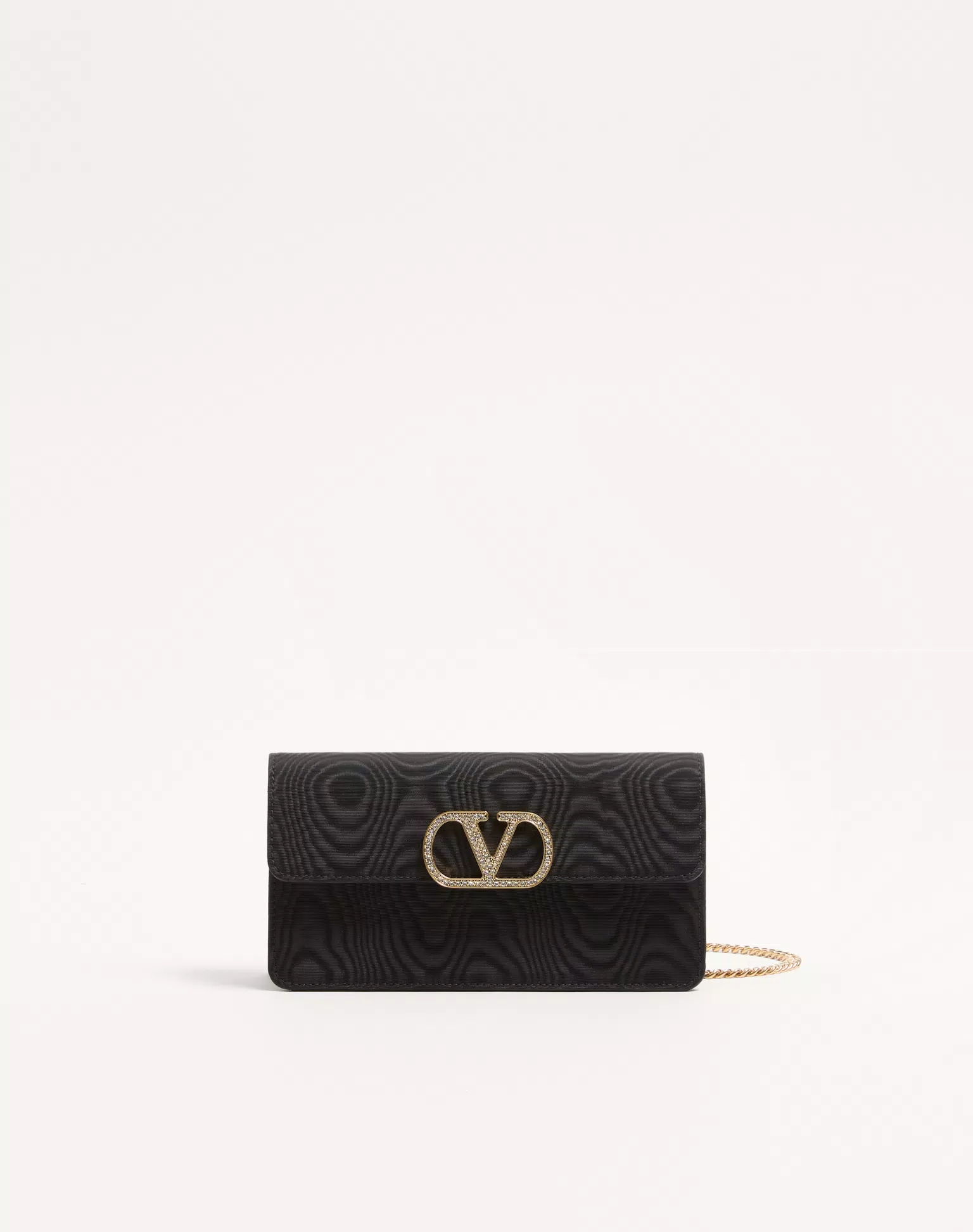 Valentino VLogo Signature Chain Wallet In Moiré Fabric With Jewel Logo