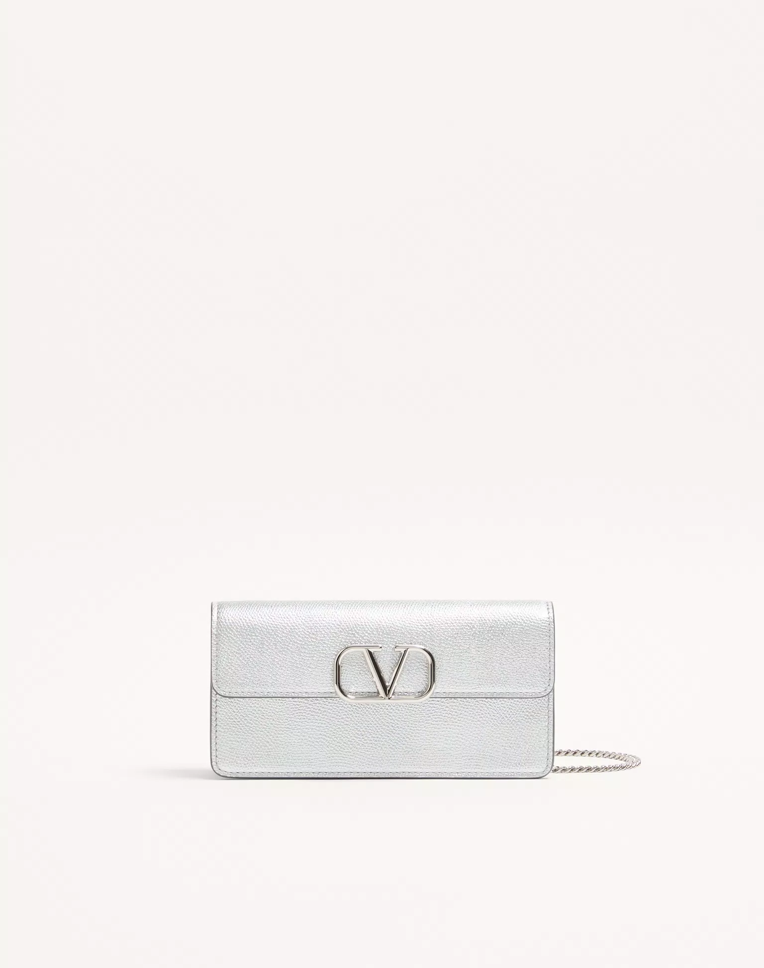 Valentino VLogo Signature Metallic Grainy Calfskin Wallet With Chain