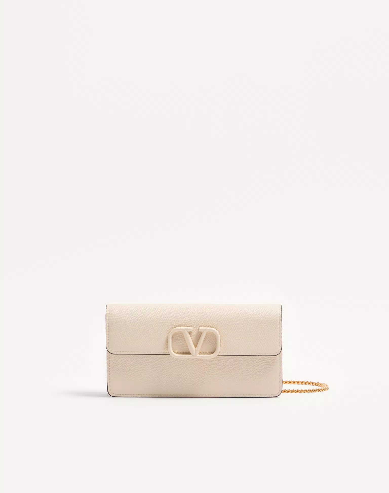 Valentino VLogo Signature Grainy Calfskin Wallet With Chain
