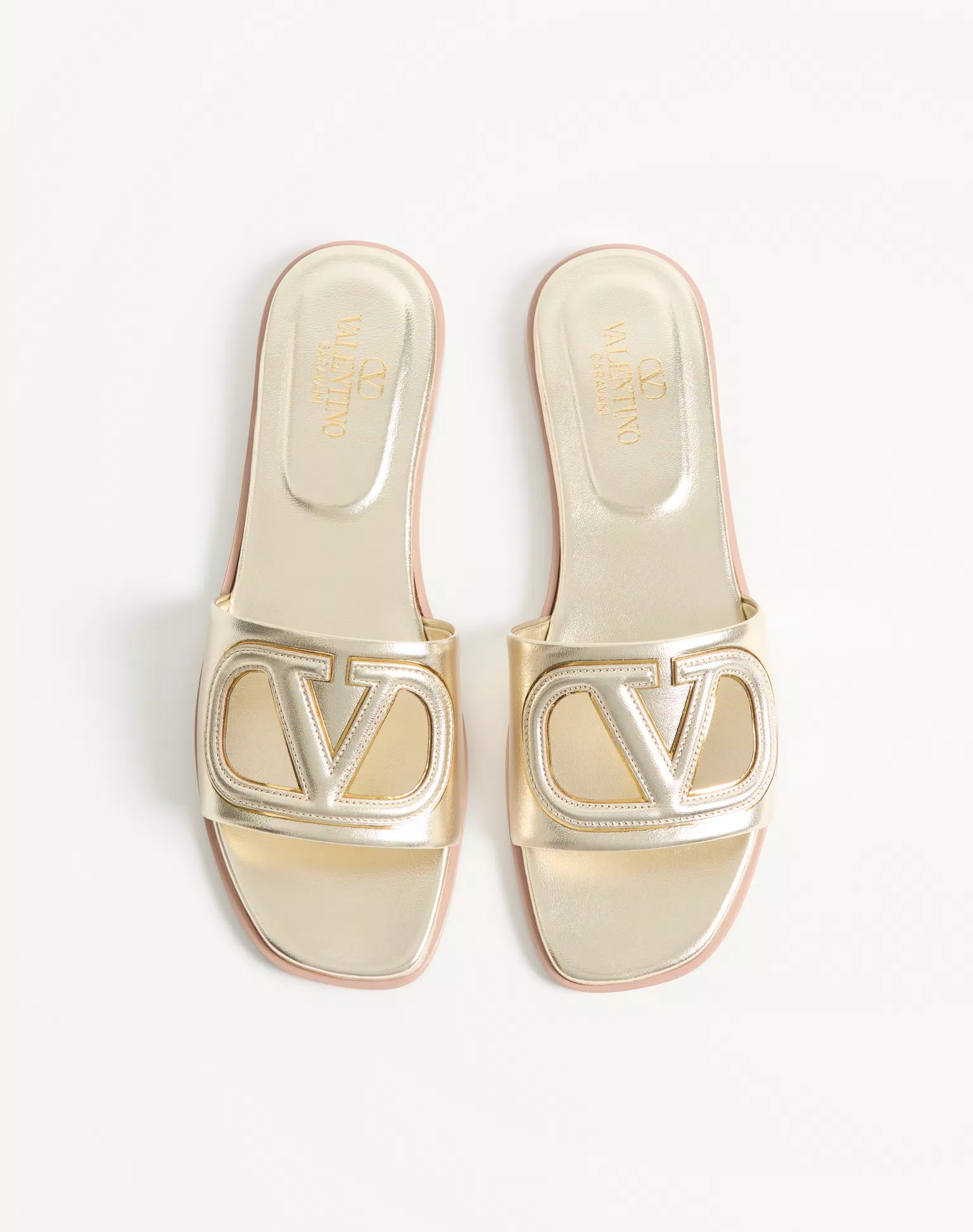 Valentino VLogo Cut-Out Laminated Nappa Leather Slide Sandal