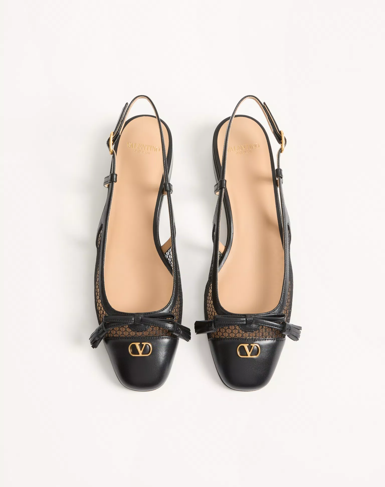 Valentino Valet Du Roi Slingback Ballerina In Mesh And Kidskin 25Mm
