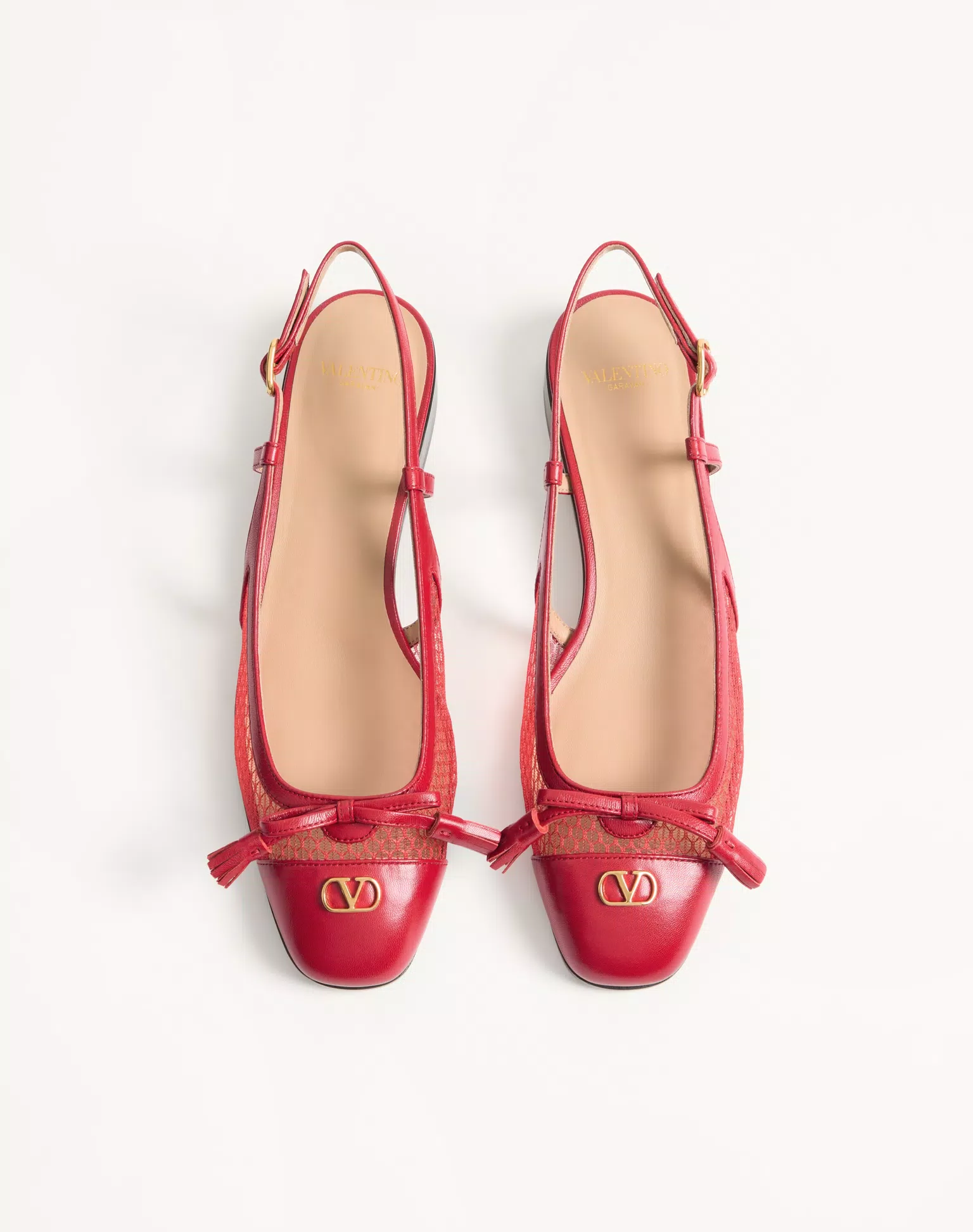 Valentino Valet Du Roi Slingback Ballerina In Mesh And Kidskin 25Mm