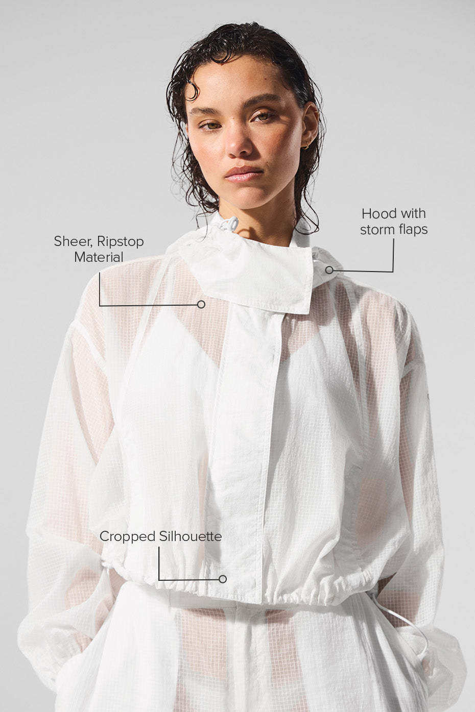 Alo Yoga Cropped Game Time Full Zip Jacket - White - imagen 2